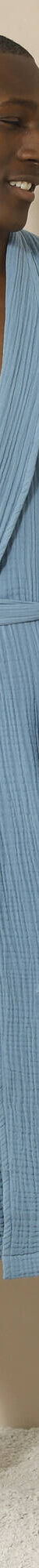 Peignoir uni en triple gaze de coton  (bleu) Peignoir uni en triple gaze de coton  (bleu)